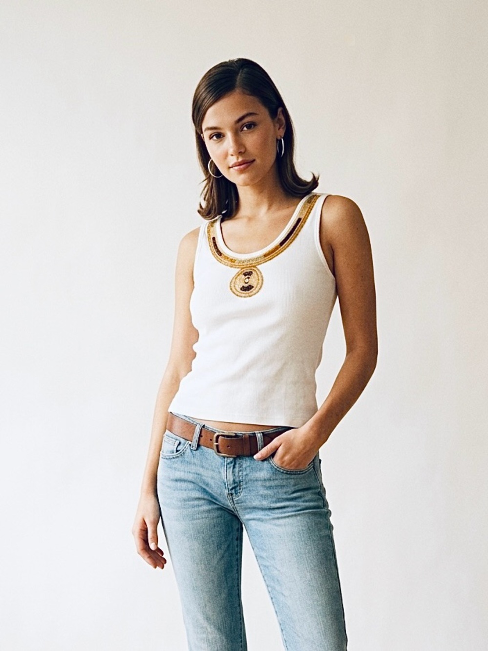 VTG INC Y2K Beaded Medallion Ribbed Tank Top- measurements included in listing